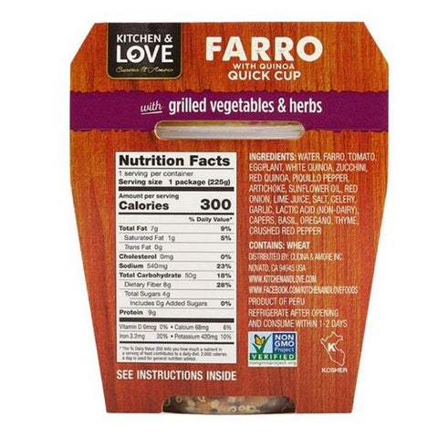Kitchen And Love, Quinoa Quick Cup Grilled Vegetables Farro, 7.9 Oz (Case Of 6)