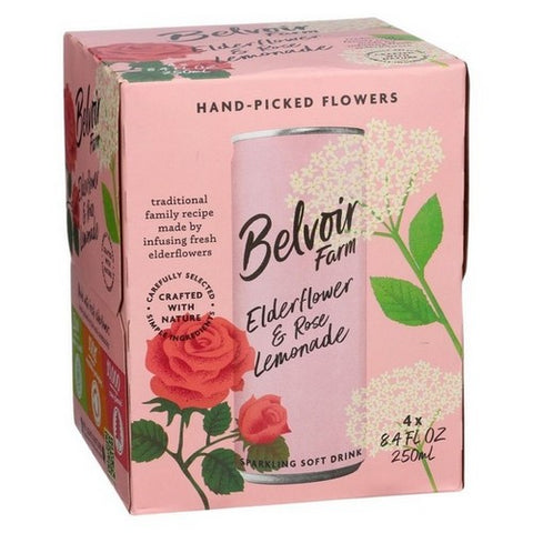 Belvoir Fruit Farms, Elderflower And Rose Lemonade Sparkling Soft Drink, 8.4 Oz X 4 Count (Case Of 6)