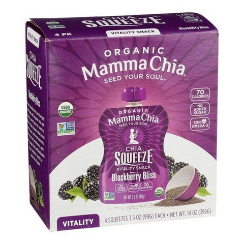 Mamma Chia, Organic Chia Squeeze Blackberry Bliss, 3.5 Oz X 4 Count (Case Of 6)