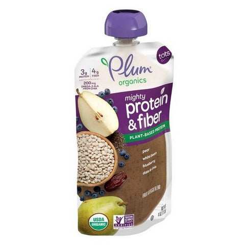 Plum Organics, Organics Mighty Protein Fiber Pear White Bean Blueberry Date And Chia, 4 Oz (Case Of 6)