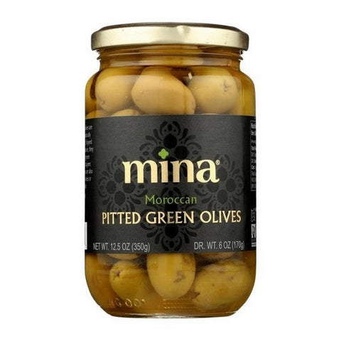 Mina, Moroccan Pitted Olives Green, 12.5 Oz (Case Of 6)