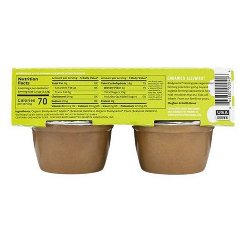 White Leaf Provisions, Biodynamic Apple Sauce Apple And Pear, 4 Oz X 4 Count (Case Of 6)