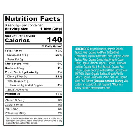 BHU Foods, Keto Bites Peanut Butter Chocolate Chip Cookie Dough, 5.29 Oz (Case Of 6)