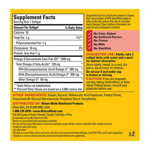 Nature Made, Burp Less Fish Oil, 1200 Mg, 120 Softgels