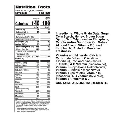 General Mills, Gluten Free Family Size Honey Nut Sweetened Whole Grain Oat Cereal, 18.8 Oz (Case Of 14)