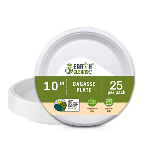 Earth Cleanse, Bagasse 10-Inch Round Plates, Pack of 25