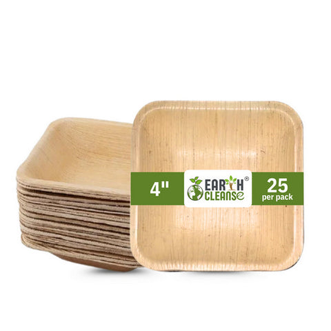 Earth Cleanse, Areca Palm Leaf Square Bowls 4-Inch, Pack of 25