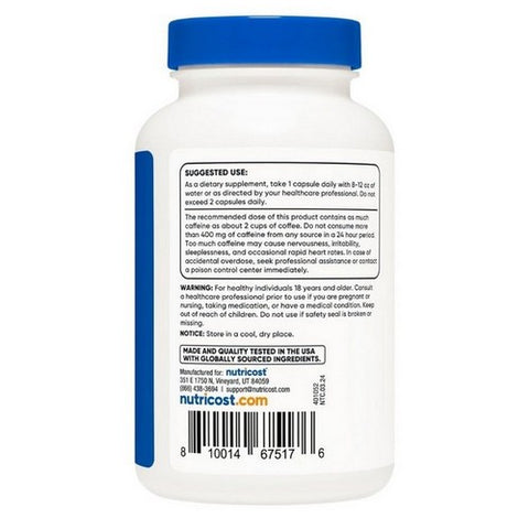 Nutricost, Caffeine Capsules, 200 Mg, 250 Count