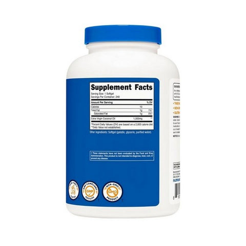 Nutricost, Extra Virgin Coconut Oil, 1000 Mg, 240 Count