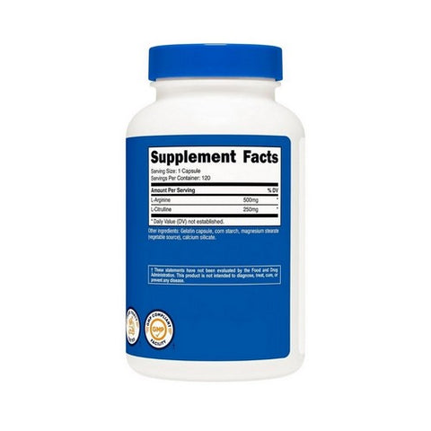 Nutricost, L-Arginine And L-Citrulline, 750 Mg, 120 Caps