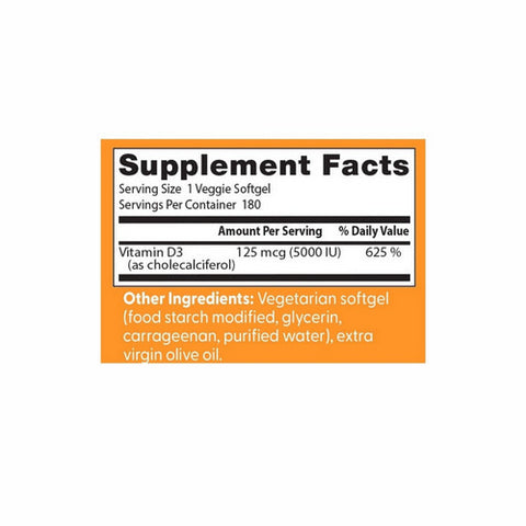 Doctors Best, Vitamin D3, 5000IU, 180 Veggie Softgels