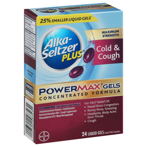 Alka-Seltzer, Cold And Cough Maximum Strength Power Max Liquid Gels, 24 Count (Case Of 3)