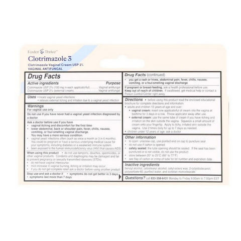 Foster And Thrive, Clotrimazole 3 Vaginal Cream USP 2%, 0.74 Oz