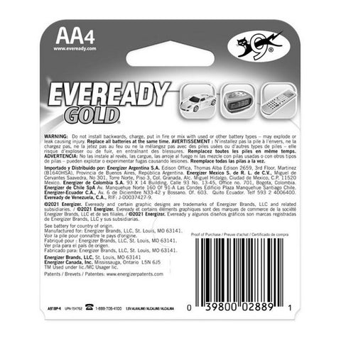 Energizer, Gold Alkaline Batteries AA, 4 Count