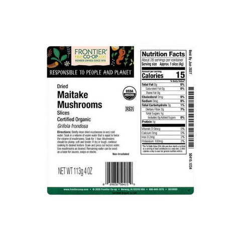 Frontier Co-op, Organic Maitake Mushrooms Dried Slices, 0.25 Lb