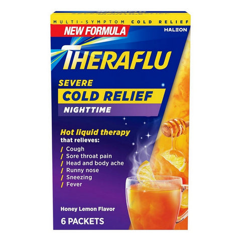 Nighttime Severe Cold Relief Honey Lemon Flavor Powder 6 Packets by Theraflu