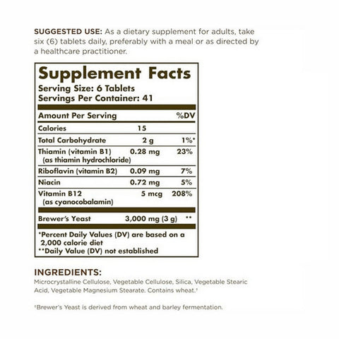 Solgar, Brewer's Yeast 7 1/2 Grains Tablets with Vitamin B12, 250 Tabs