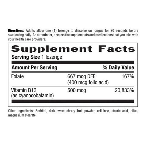 Country Life, Vitamin B-12 with Folic Acid Sublingual, 500 MCG, 100 Lozenges