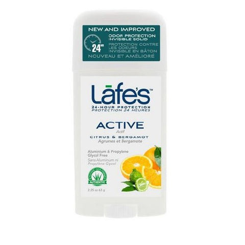 Lafes Natural Body Care, Natural Deodorant Stick Active Citrus And Bergamot, 2.5 Oz