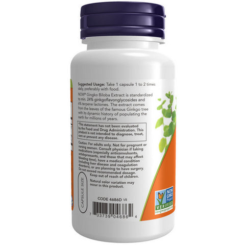 Now Foods, Ginkgo Biloba, 60 mg, 24% Standardized Extract, 60 Caps