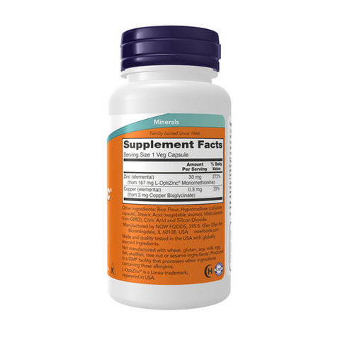 Now Foods, L-OptiZinc, 30 Mg, 100 Veg Caps