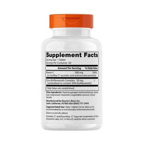 Doctors Best, High Absorption Vitamin C, 500 Mg, 60 Tablets