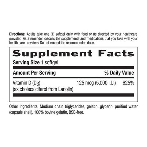 Country Life, Vitamin D3, 5000 IU, 60 Softgels