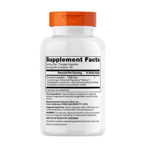 Doctors Best, Curcumin Phytosome with Meriva, 500 mg, 60 Vcaps