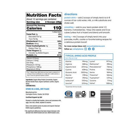 Tera's Whey, Organic Whey Protein Bourbon Vanilla, Bourbon Vanilla/Organic 12 Oz