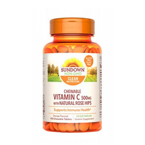 Sundown Naturals, Sundown Naturals Vitamin C With Natural Rose Hips Chewable, 500 mg, 100 tabs