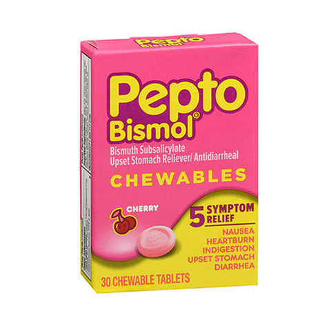 Pepto-Bismol, Upset Stomach Reliever Antidiarrheal Chewable, Cherry 30 Count